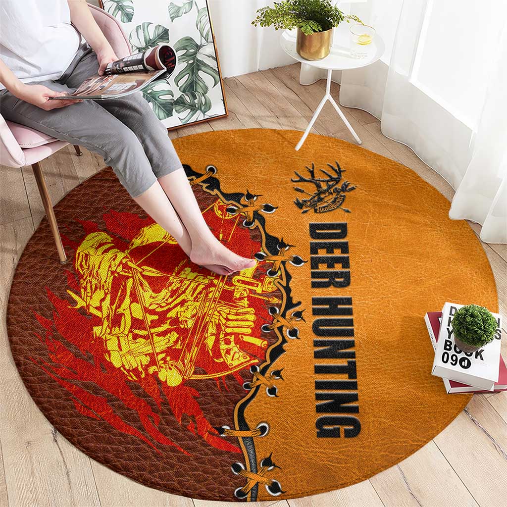 Skull Deer Hunting Round Carpet Vintage Leather Bow Hunter - Wonder Print Shop