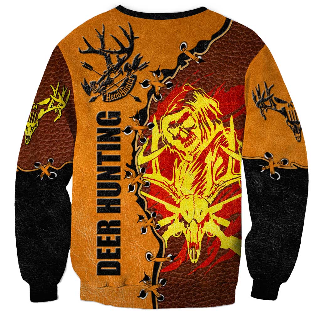 Skull Deer Hunting Sweatshirt Vintage Leather Bow Hunter - Wonder Print Shop