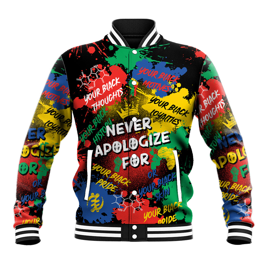 Never Apologize For Being Black Baseball Jacket - Wonder Print Shop