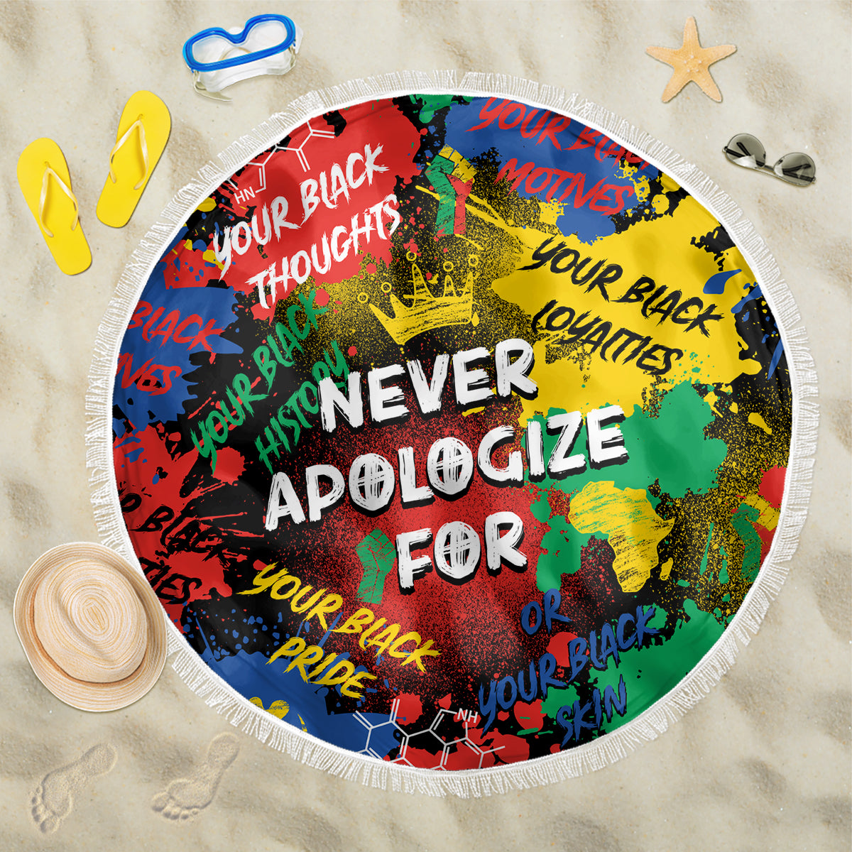 Never Apologize For Being Black Beach Blanket - Wonder Print Shop