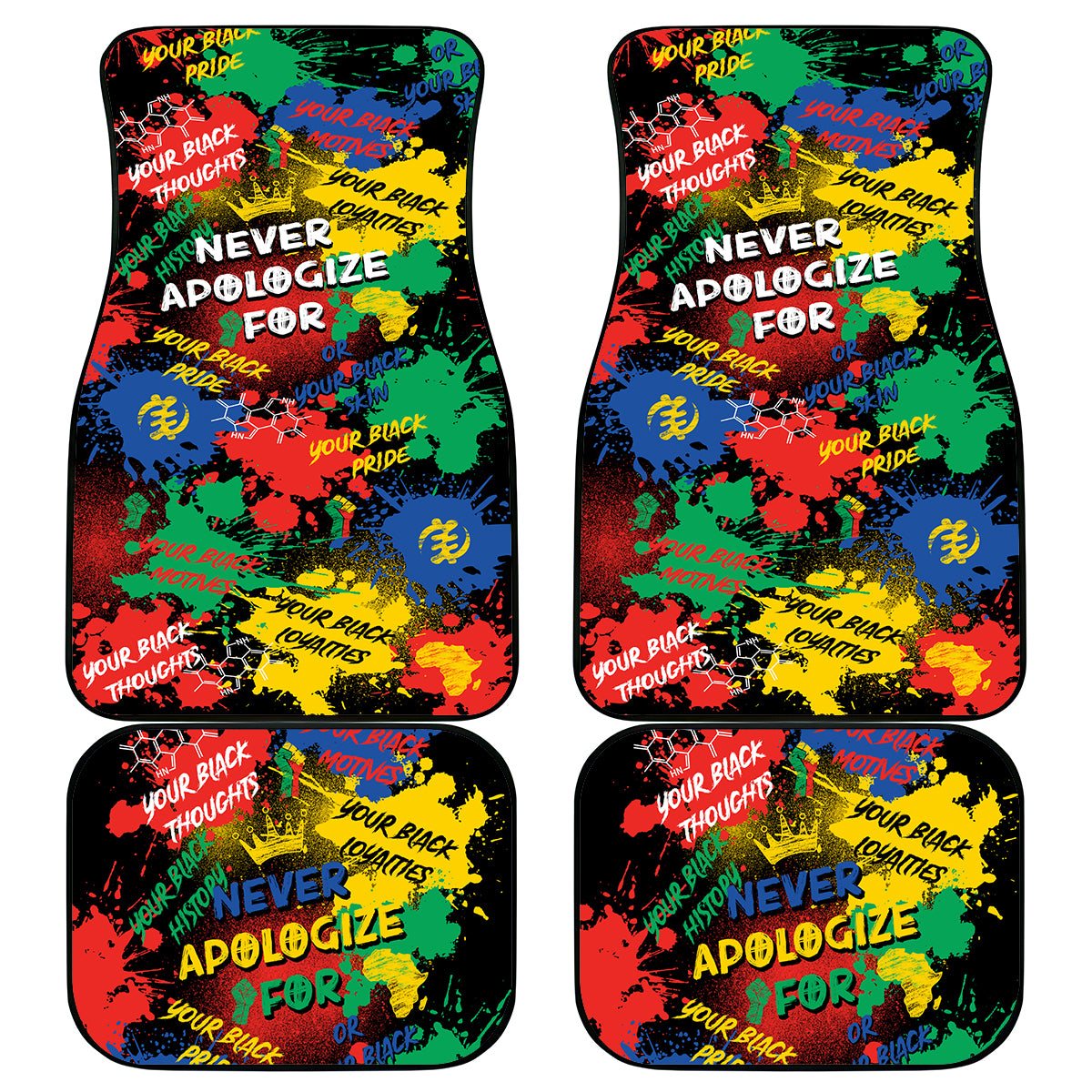 Never Apologize For Being Black Car Mats - Wonder Print Shop