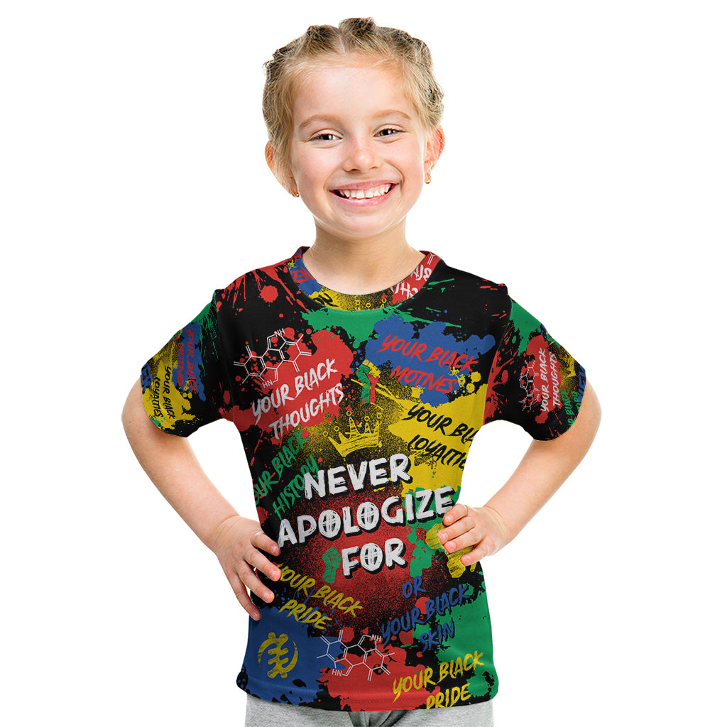 Never Apologize For Being Black Kid T Shirt - Wonder Print Shop