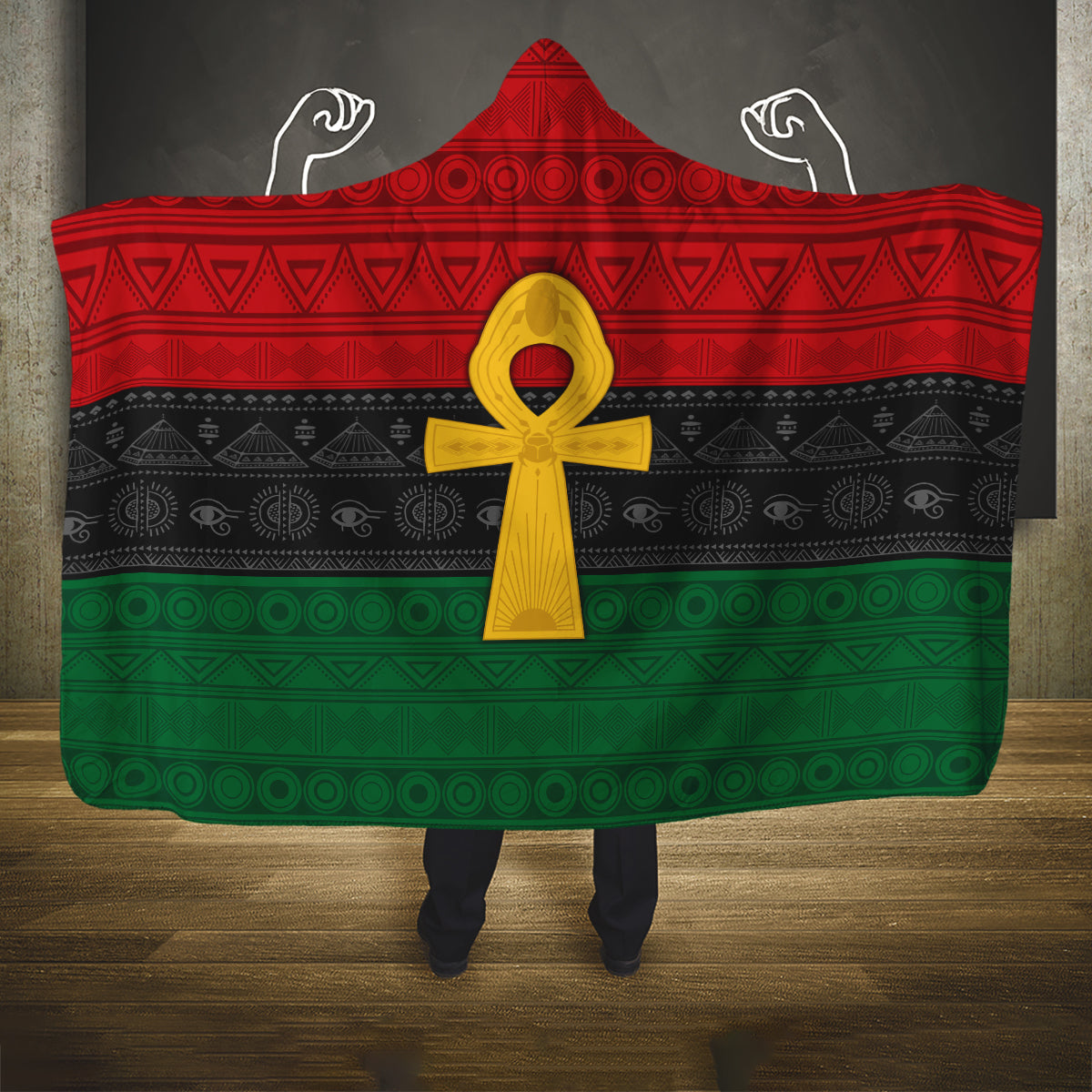 Pan African Ankh Hooded Blanket Egyptian Cross