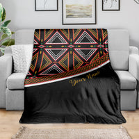 Black African blanket with multicolor geometric pattern band and gold 'Your name' print