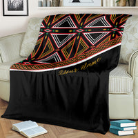 Black African blanket with multicolor geometric band and gold 'Your name' print