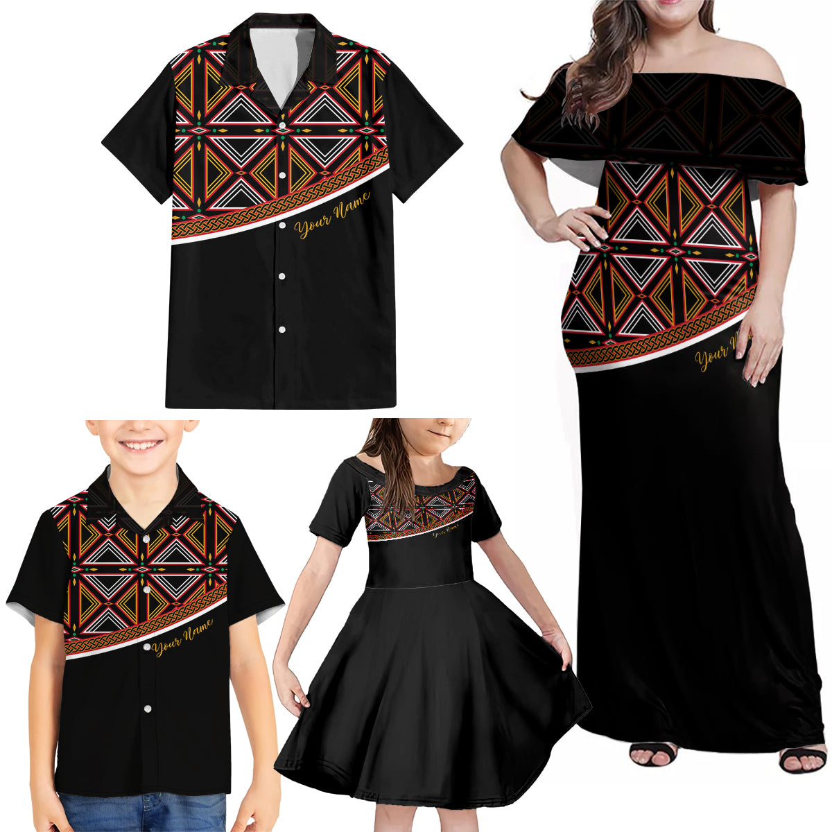 Personalized Bamenda African Family Matching Off Shoulder Maxi Dress and Hawaiian Shirt Atoghu Cameroon Print - Wonder Print Shop