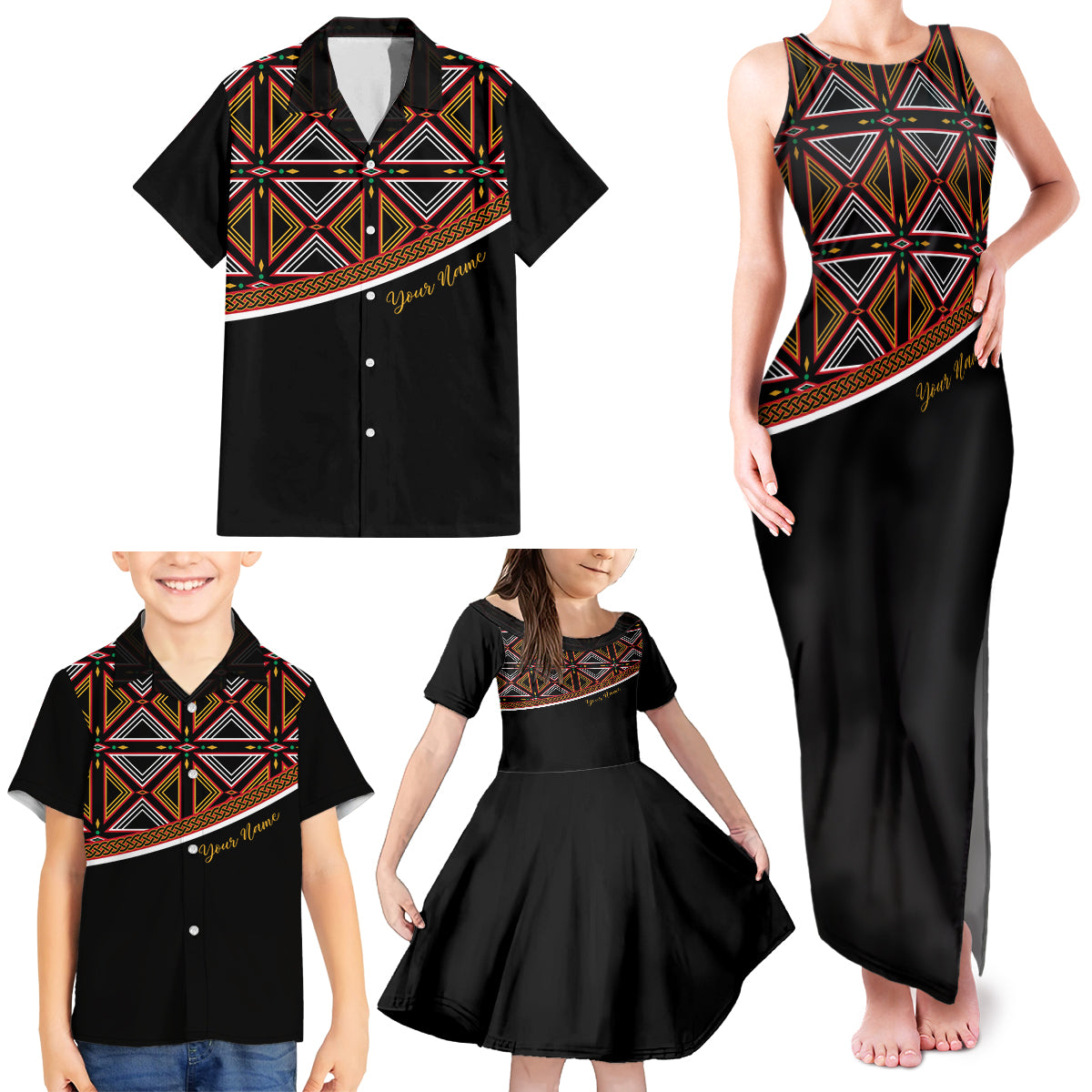 Personalized Bamenda African Family Matching Tank Maxi Dress and Hawaiian Shirt Atoghu Cameroon Print - Wonder Print Shop