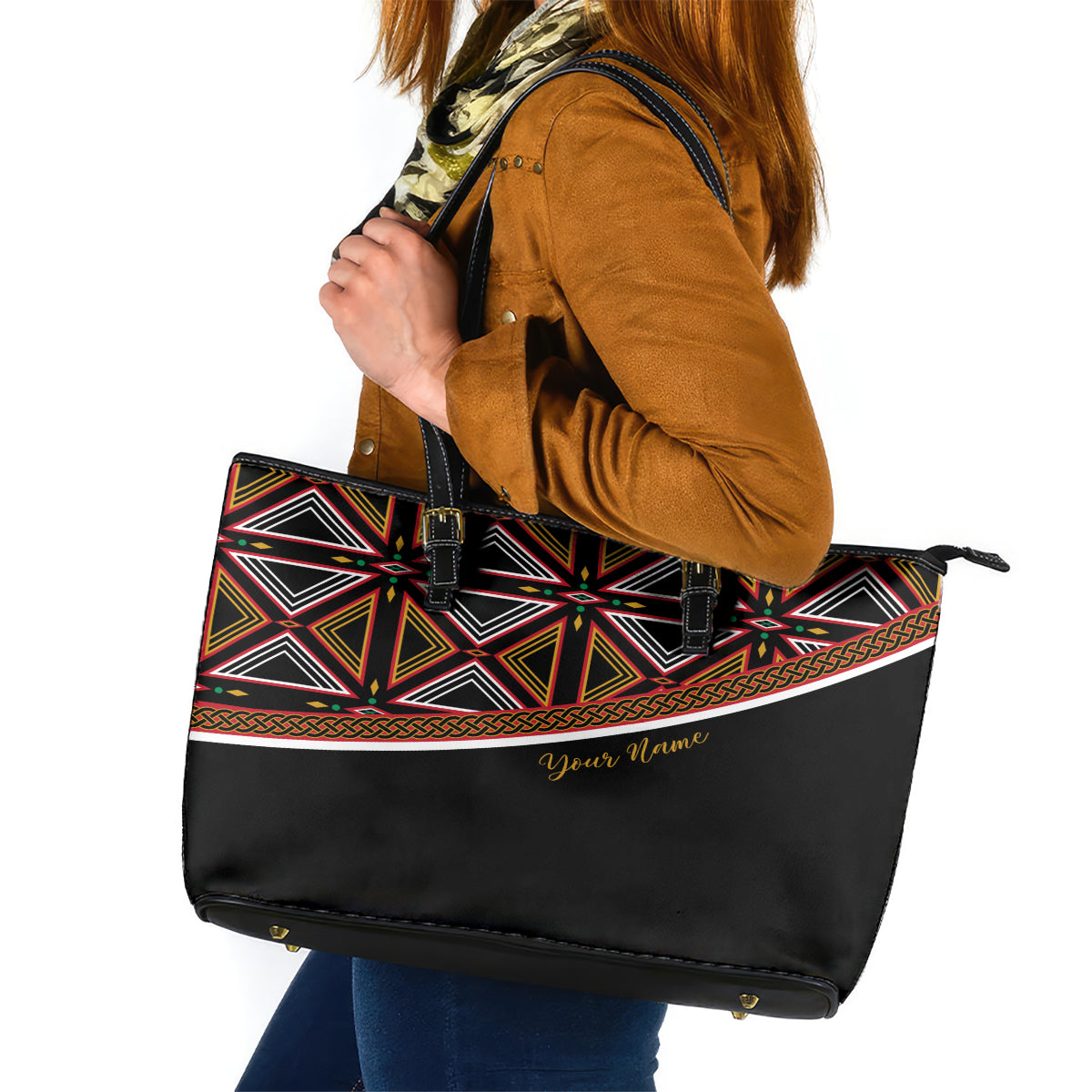 Personalized Bamenda African Leather Tote Bag Atoghu Cameroon Print