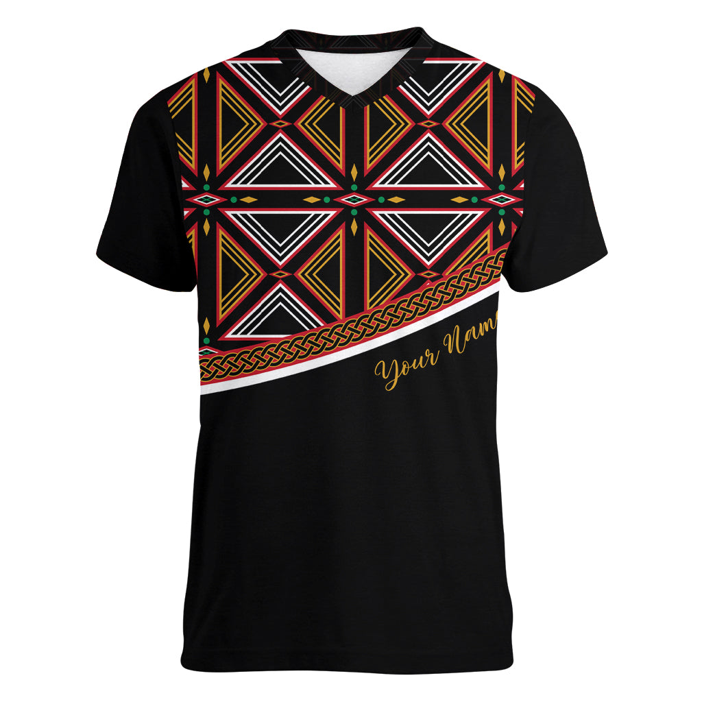 Personalized Bamenda African Women V Neck T Shirt Atoghu Cameroon Print - Wonder Print Shop