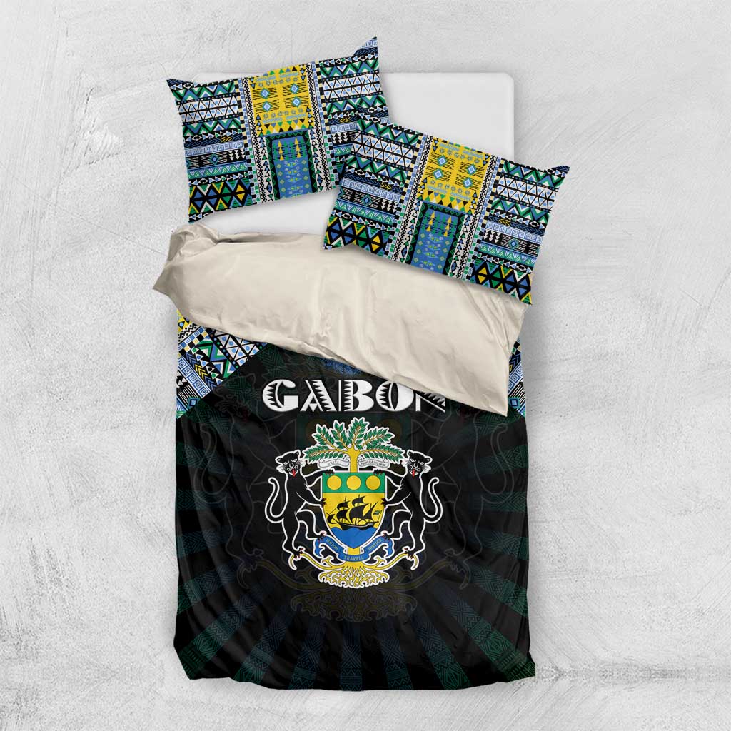 Gabon Roots Bedding Set African Map in Fingerprint and Tribal Colors