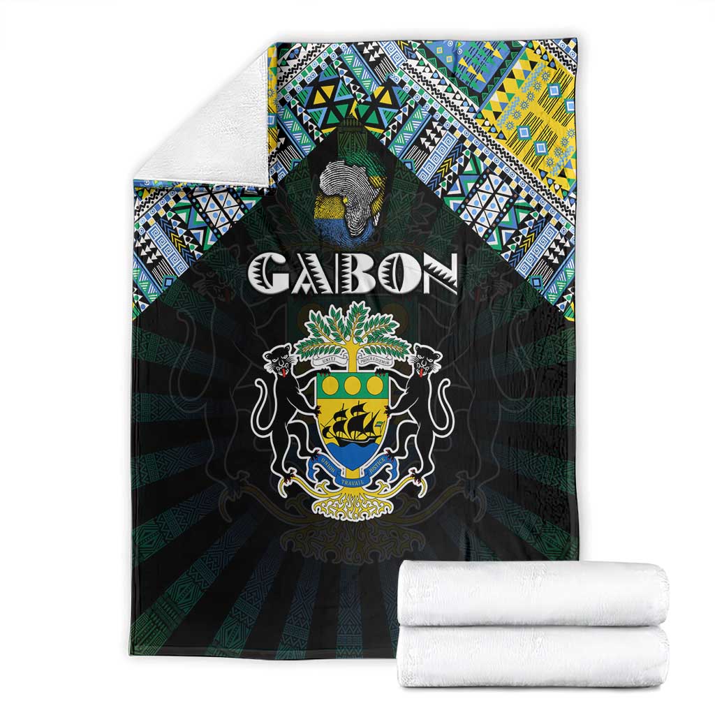 Folded blanket set: black and dark green with African map and Gabon crest