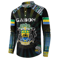 Personalized Gabon Roots Button Sweatshirt African Map in Fingerprint and Tribal Colors