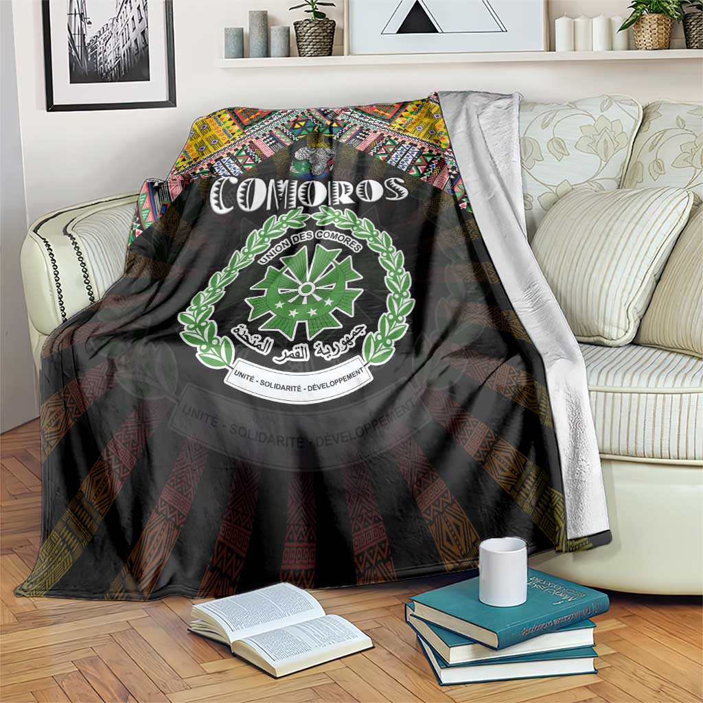Comoros Roots Blanket African Map in Fingerprint and Tribal Colors
