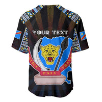 Black baseball jersey with YOUR TEXT, Congo map, jaguar head, and tribal sleeves