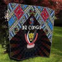 Black DR Congo quilt with diamond geometric frame, colorful fingerprint map centerpiece