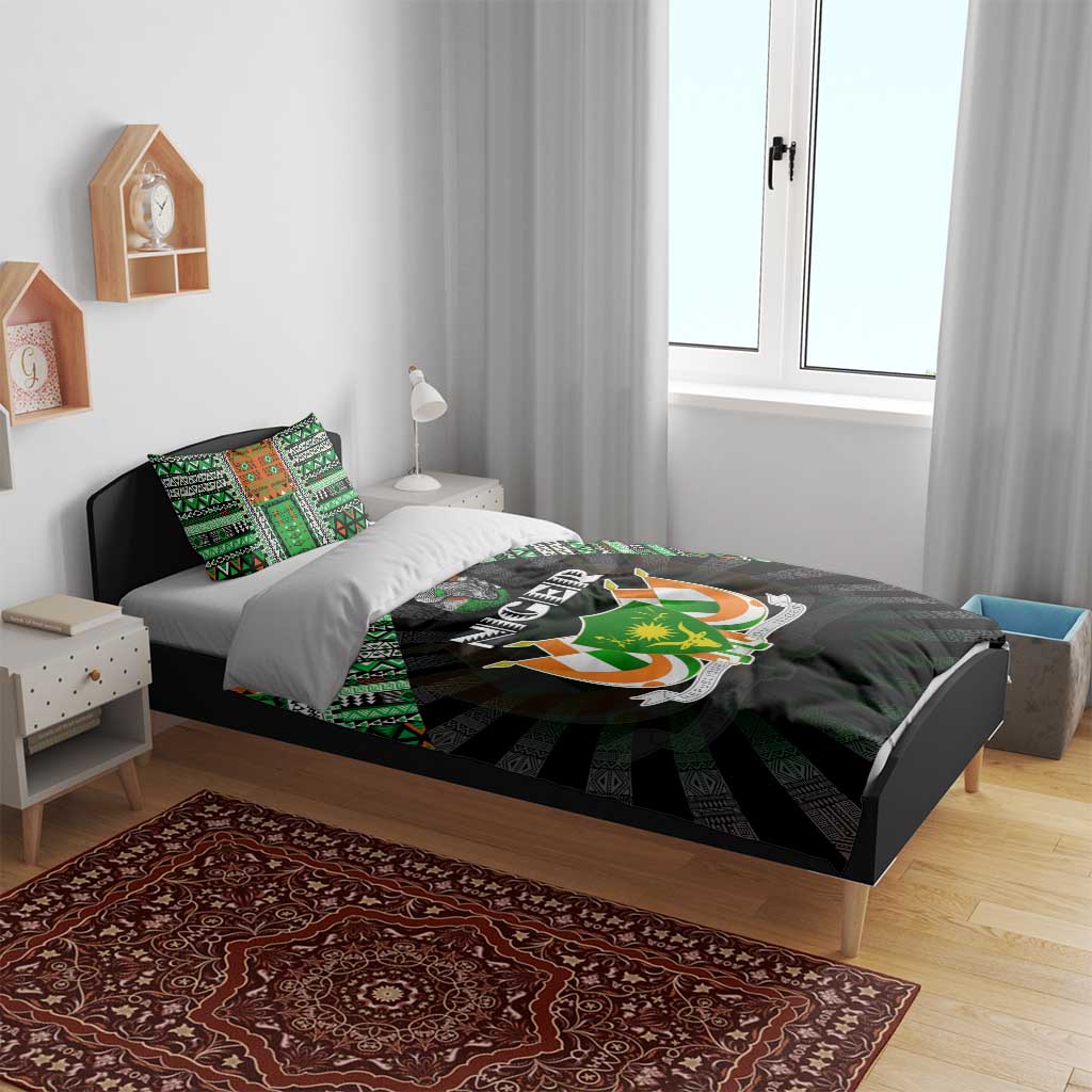 Niger Roots Bedding Set African Map in Fingerprint and Tribal Colors
