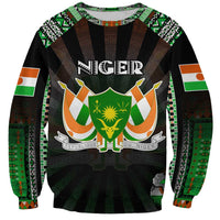 Black sweatshirt with Niger map crest and Republic du Niger graphic, tribal patterns