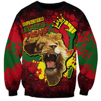 Black unisex sweatshirt with lion face, Africa map, and fist graphic front