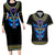 Egyptian Ankh Golden Blue Fire Couples Matching Long Sleeve Bodycon Dress and Hawaiian Shirt - Wonder Print Shop