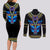 Egyptian Ankh Golden Blue Fire Couples Matching Long Sleeve Bodycon Dress and Long Sleeve Button Shirts - Wonder Print Shop