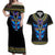 Egyptian Ankh Golden Blue Fire Couples Matching Off Shoulder Maxi Dress and Hawaiian Shirt - Wonder Print Shop