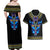 Egyptian Ankh Golden Blue Fire Couples Matching Off Shoulder Maxi Dress and Hawaiian Shirt - Wonder Print Shop