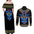 Egyptian Ankh Golden Blue Fire Couples Matching Off Shoulder Maxi Dress and Long Sleeve Button Shirts - Wonder Print Shop