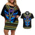 Egyptian Ankh Golden Blue Fire Couples Matching Off Shoulder Short Dress and Hawaiian Shirt - Wonder Print Shop