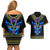 Egyptian Ankh Golden Blue Fire Couples Matching Off Shoulder Short Dress and Hawaiian Shirt - Wonder Print Shop