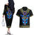 Egyptian Ankh Golden Blue Fire Couples Matching Off The Shoulder Long Sleeve Dress and Hawaiian Shirt - Wonder Print Shop