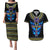 Egyptian Ankh Golden Blue Fire Couples Matching Puletasi Dress and Hawaiian Shirt - Wonder Print Shop