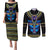 Egyptian Ankh Golden Blue Fire Couples Matching Puletasi Dress and Long Sleeve Button Shirts - Wonder Print Shop