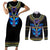 Egyptian Ankh Golden Blue Fire Couples Matching Short Sleeve Bodycon Dress and Long Sleeve Button Shirts - Wonder Print Shop