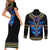 Egyptian Ankh Golden Blue Fire Couples Matching Short Sleeve Bodycon Dress and Long Sleeve Button Shirts - Wonder Print Shop