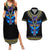 Egyptian Ankh Golden Blue Fire Couples Matching Summer Maxi Dress and Hawaiian Shirt - Wonder Print Shop