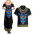 Egyptian Ankh Golden Blue Fire Couples Matching Summer Maxi Dress and Hawaiian Shirt - Wonder Print Shop