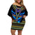 Egyptian Ankh Golden Blue Fire Family Matching Off Shoulder Short Dress and Hawaiian Shirt - Wonder Print Shop