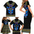 Egyptian Ankh Golden Blue Fire Family Matching Short Sleeve Bodycon Dress and Hawaiian Shirt - Wonder Print Shop