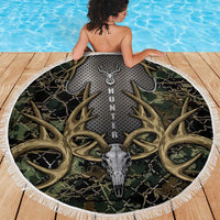 Skull Deer Hunting Camouflage Pattern Beach Blanket Rustic Hunting Metal Mesh Background Art - Wonder Print Shop