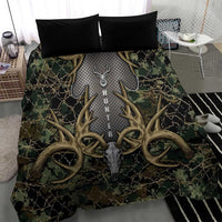 Skull Deer Hunting Camouflage Pattern Bedding Set Rustic Hunting Metal Mesh Background Art - Wonder Print Shop