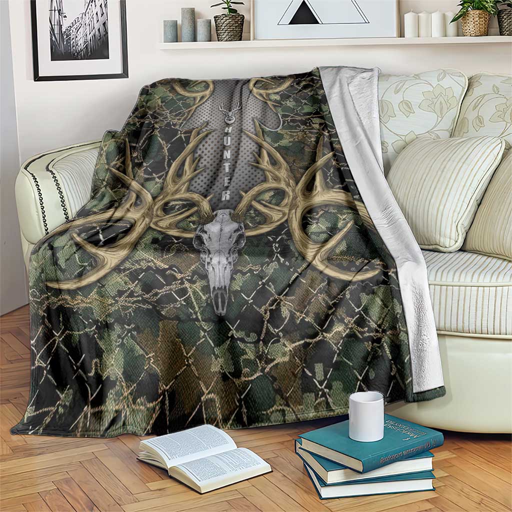Skull Deer Hunting Camouflage Pattern Blanket Rustic Hunting Metal Mesh Background Art - Wonder Print Shop