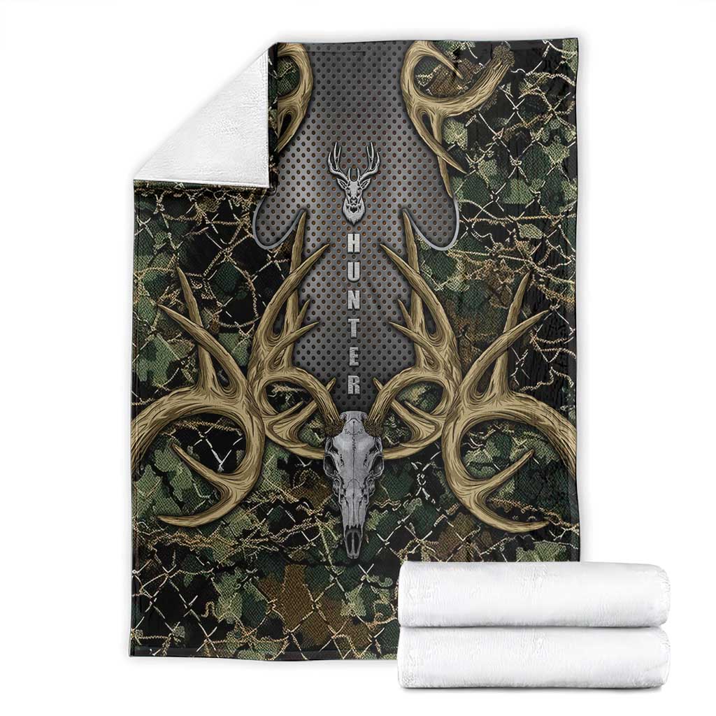 Skull Deer Hunting Camouflage Pattern Blanket Rustic Hunting Metal Mesh Background Art - Wonder Print Shop
