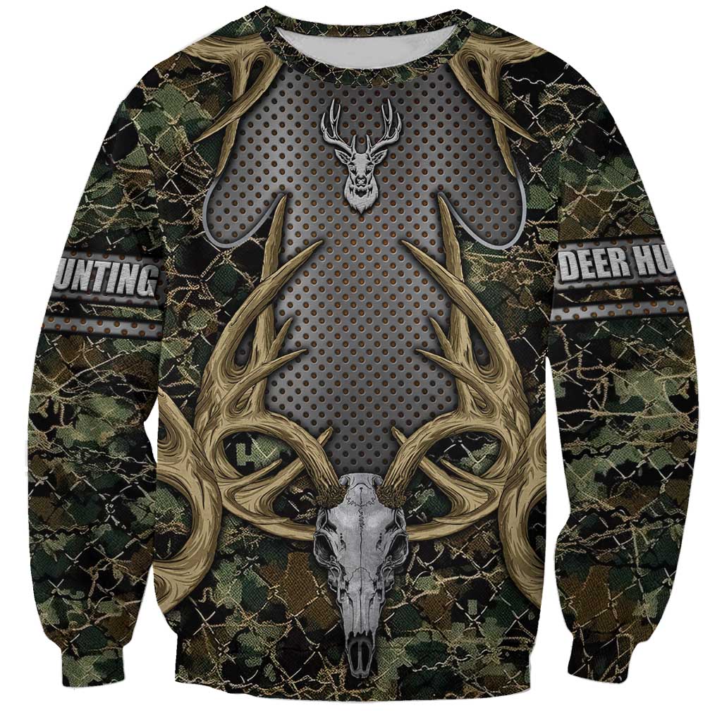 Skull Deer Hunting Camouflage Pattern Sweatshirt Rustic Hunting Metal Mesh Background Art - Wonder Print Shop