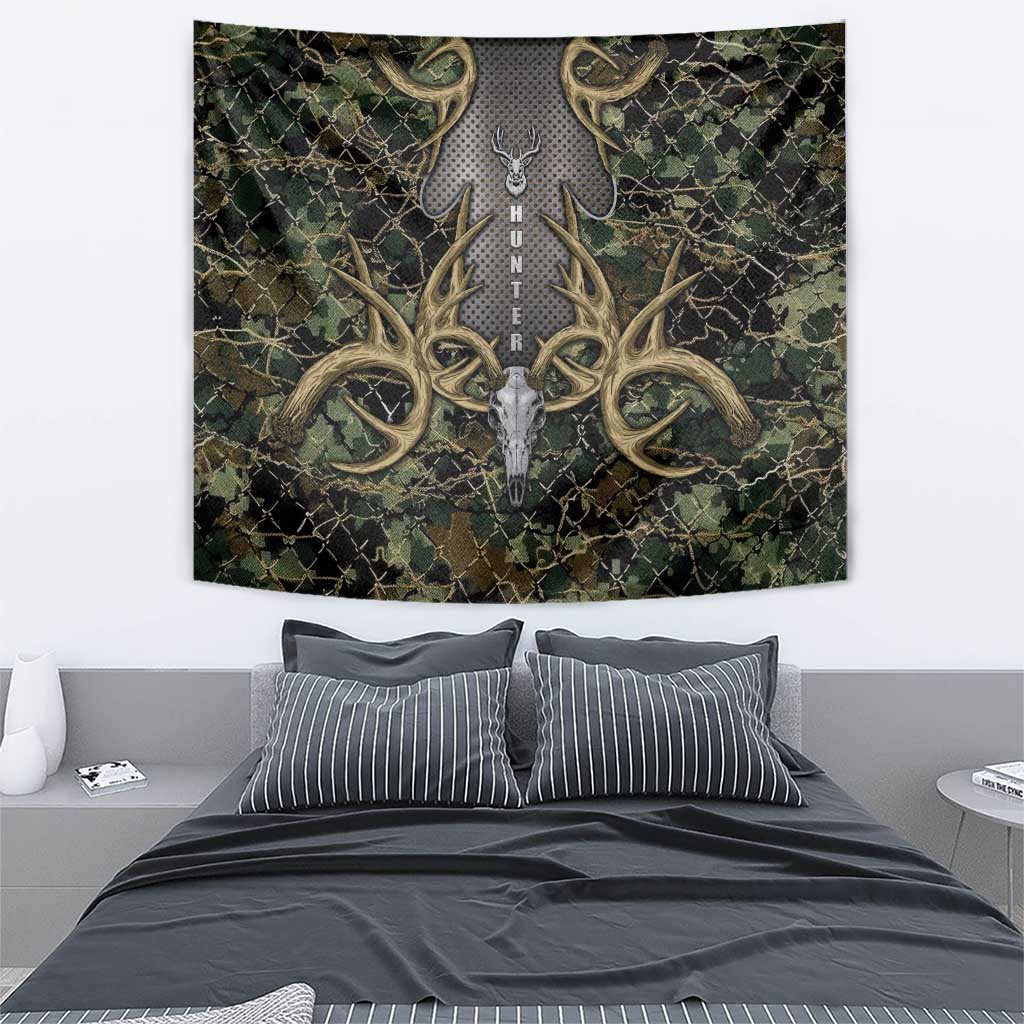 Skull Deer Hunting Camouflage Pattern Tapestry Rustic Hunting Metal Mesh Background Art - Wonder Print Shop