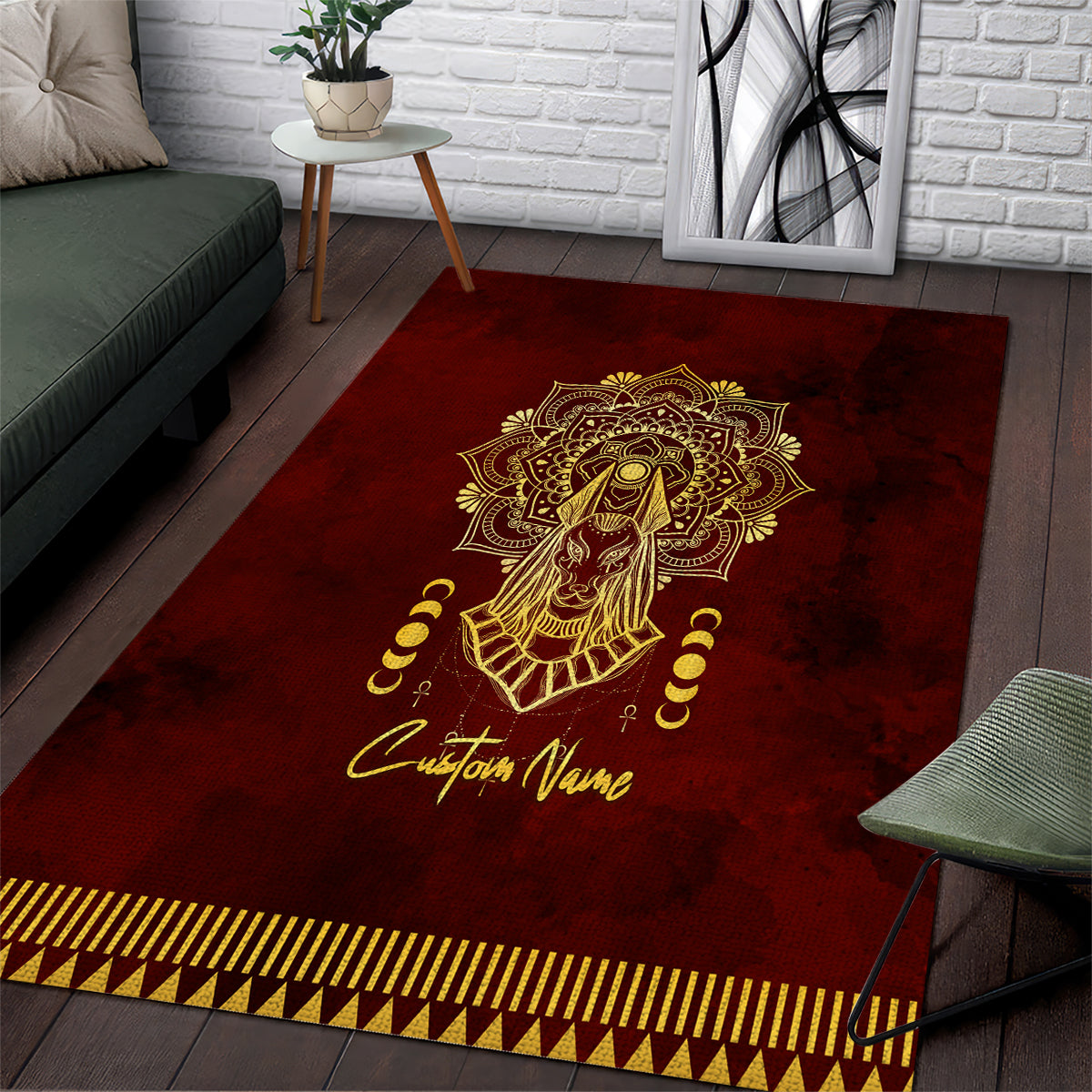 Personalized Anubis Area Rug Ancient Egyptian Pattern In Red - Wonder Print Shop