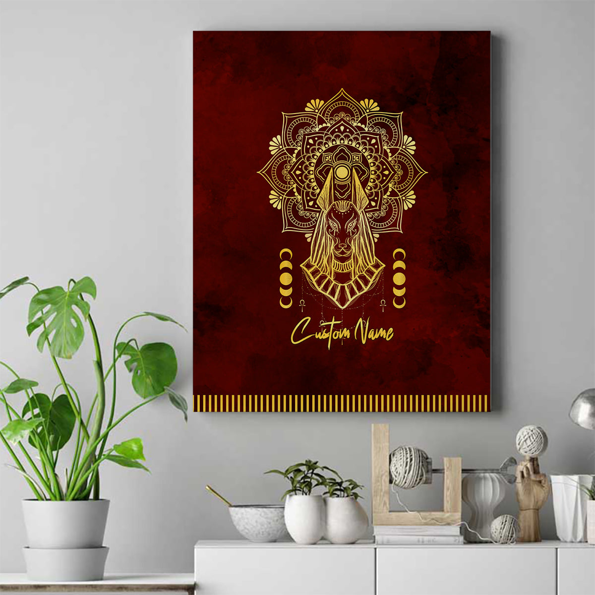 Personalized Anubis Canvas Wall Art Ancient Egyptian Pattern In Red - Wonder Print Shop