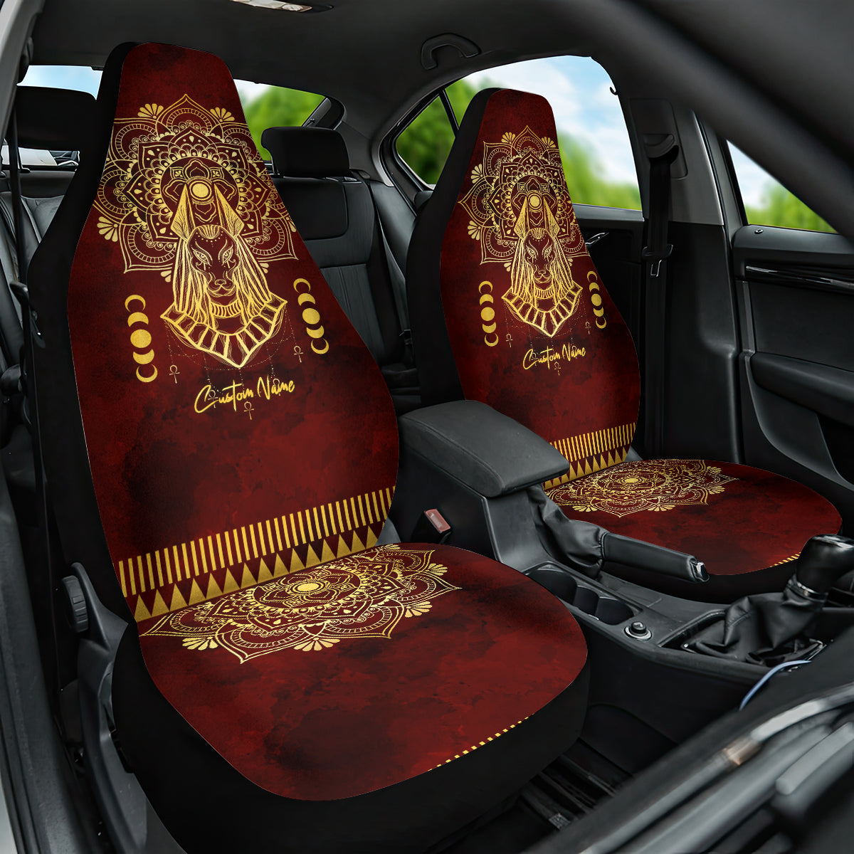 Personalized Anubis Car Seat Cover Ancient Egyptian Pattern In Red - Wonder Print Shop