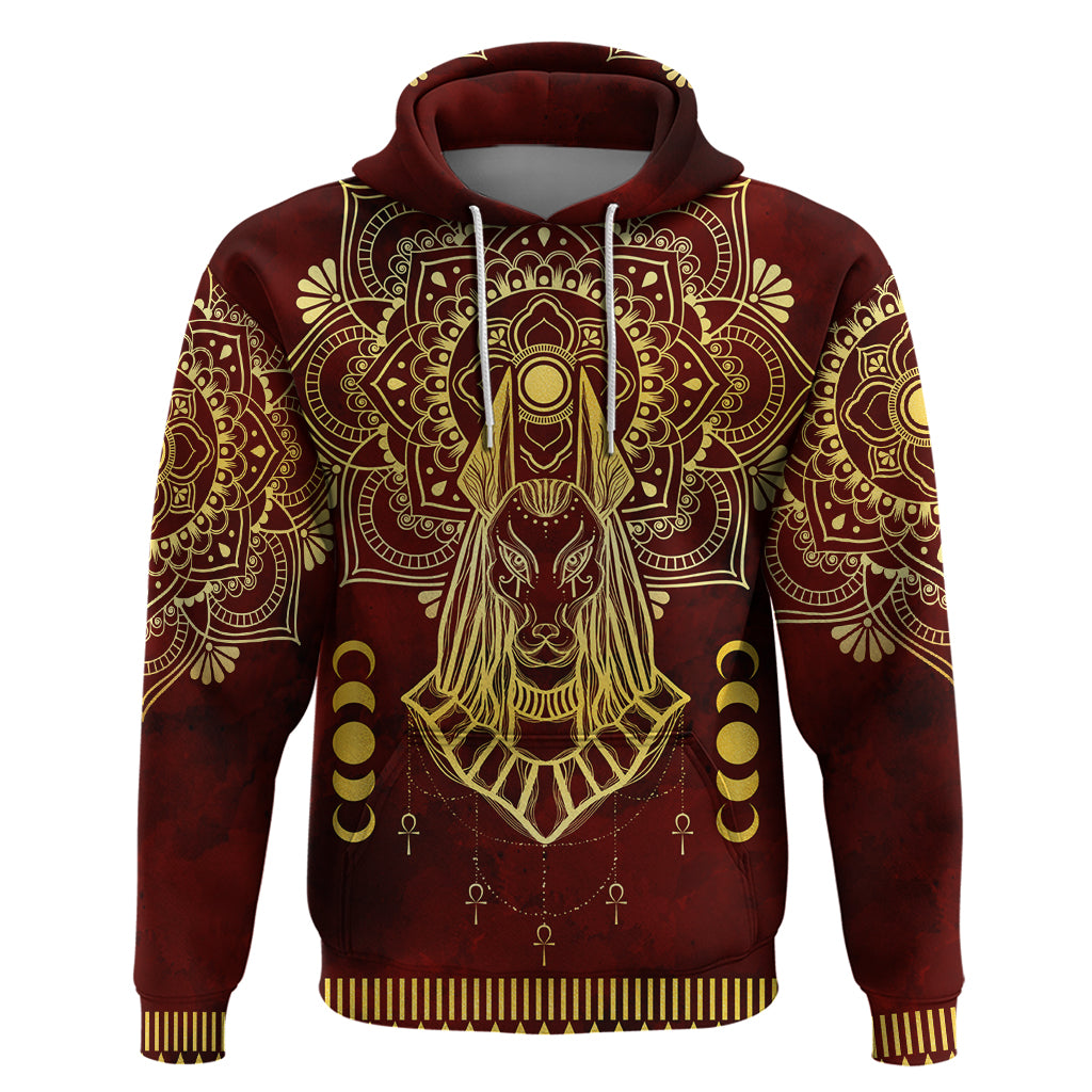 Personalized Anubis Hoodie Ancient Egyptian Pattern In Red - Wonder Print Shop