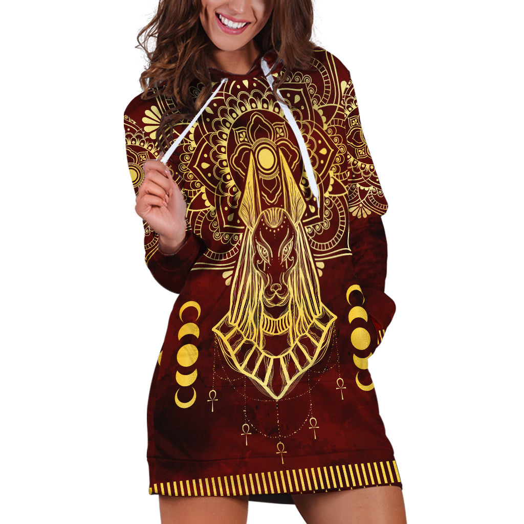 Personalized Anubis Hoodie Dress Ancient Egyptian Pattern In Red - Wonder Print Shop