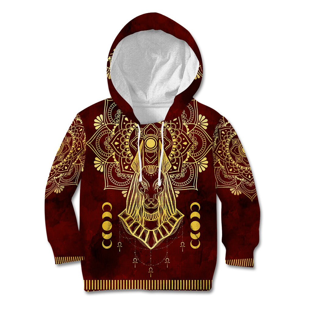 Personalized Anubis Kid Hoodie Ancient Egyptian Pattern In Red - Wonder Print Shop